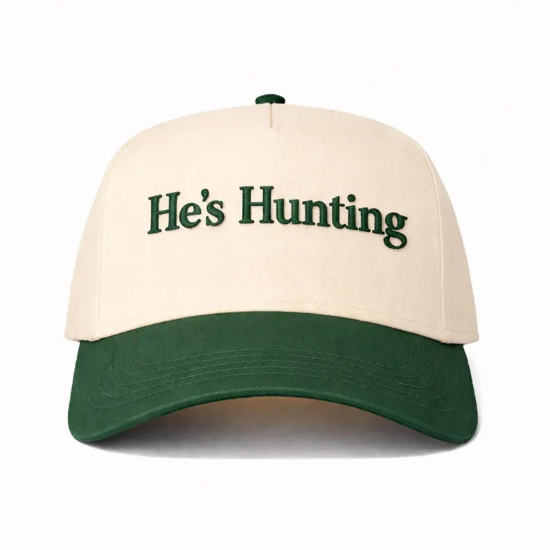 He's Hunting Puff Embroidered Trucker Cap, Camo Outdoor country Snapback Hat