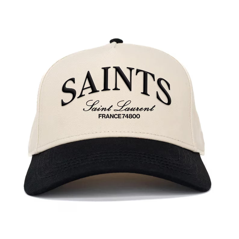 Vintage Style Saint Laurent Snapback: Two-Tone Cream & Black, Vinatge style Saints Cap