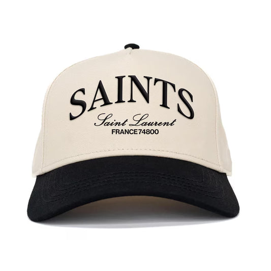 Vintage Style Saint Laurent Snapback: Two-Tone Cream & Black, Vinatge style Saints Cap