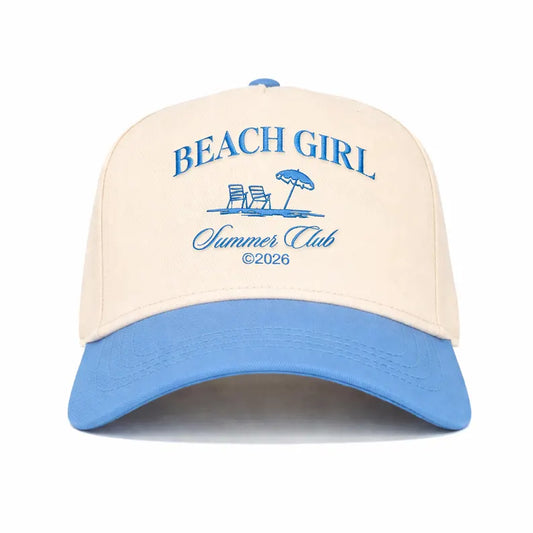 Embroidered Beach Girl Summer Club Trucker Hat, Coastal Cotton Snapback