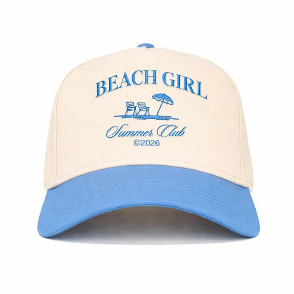 Embroidered Beach Girl Summer Club Trucker Hat, Coastal Cotton Snapback