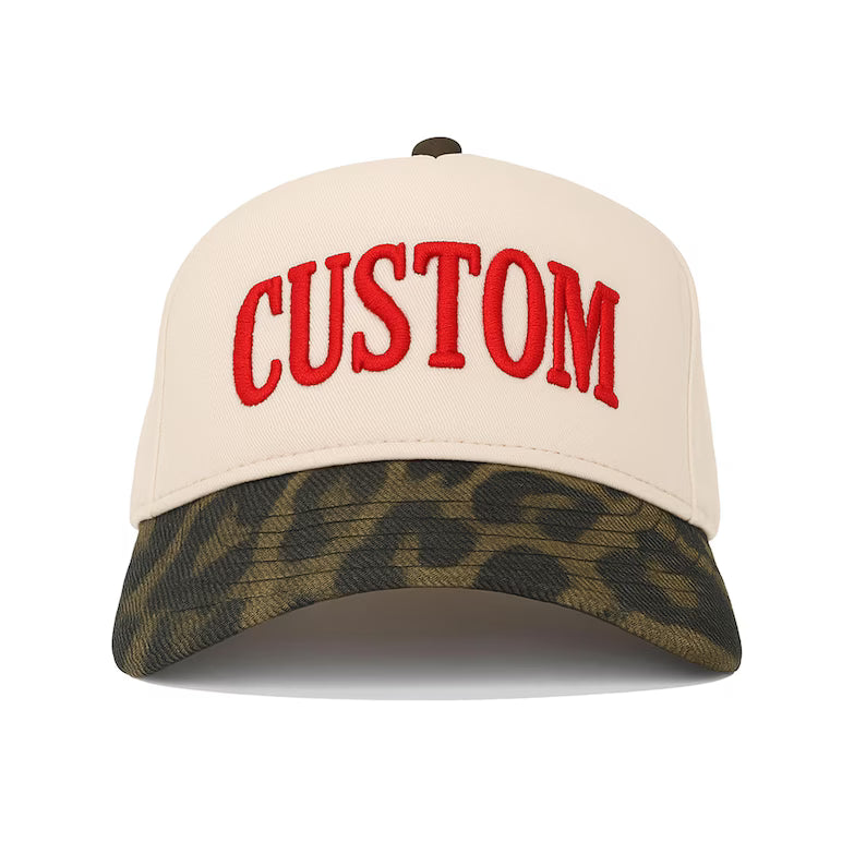 Custom Embroidered Snapback Cap, Two-Tone Leopard Trucker hat