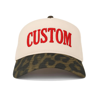 Custom Embroidered Snapback Cap, Two-Tone Leopard Trucker hat