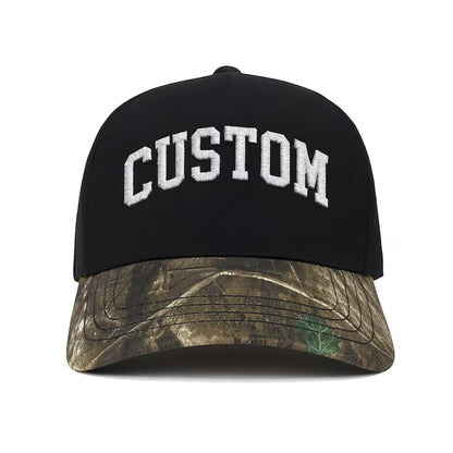 Custom Embroidered Camo & black Snapback Hat: Personalized Text camouflage cap