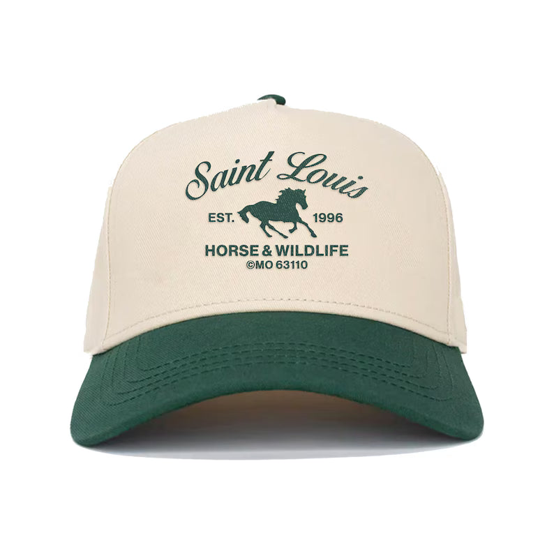 Vintage Saint Louis Horse Cap: Handmade Print, Two-Tone Trucker Hat