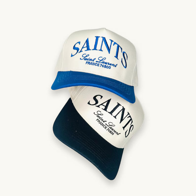 Vintage Style Saint Laurent Snapback: Two-Tone Cream & Black, Vinatge style Saints Cap