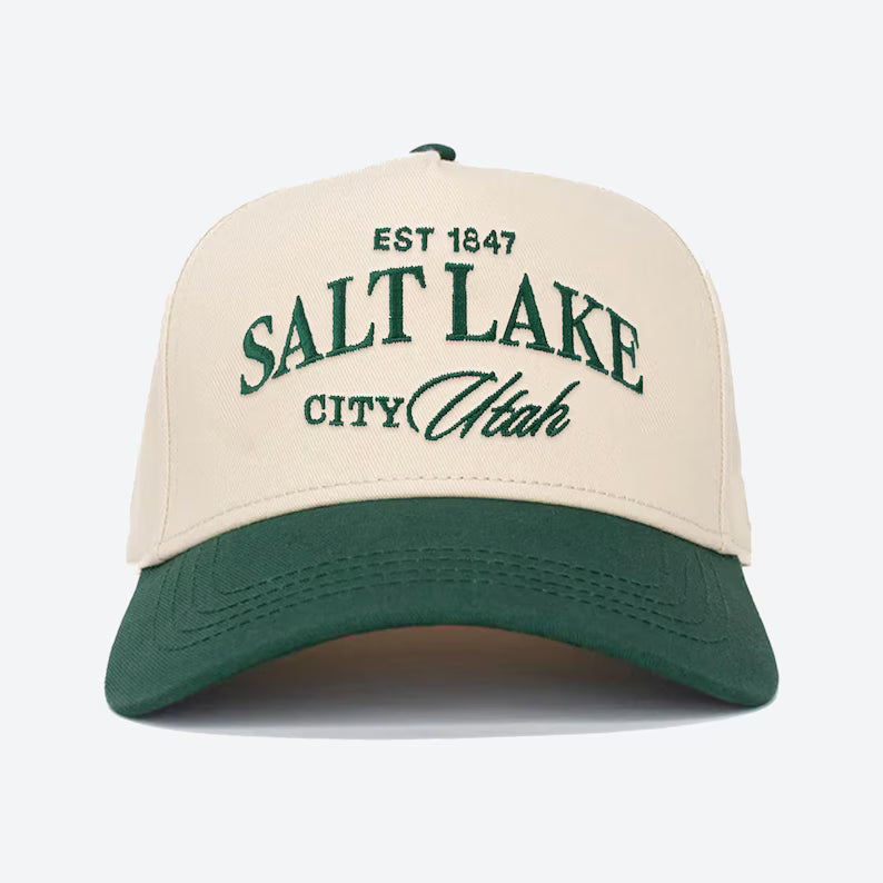 Vintage Salt Lake City snapback hat, Salt Lake City Utah Embroidery cap, vintage Utah cap, Utah camo and cream hat, Utah Brown & cream hat