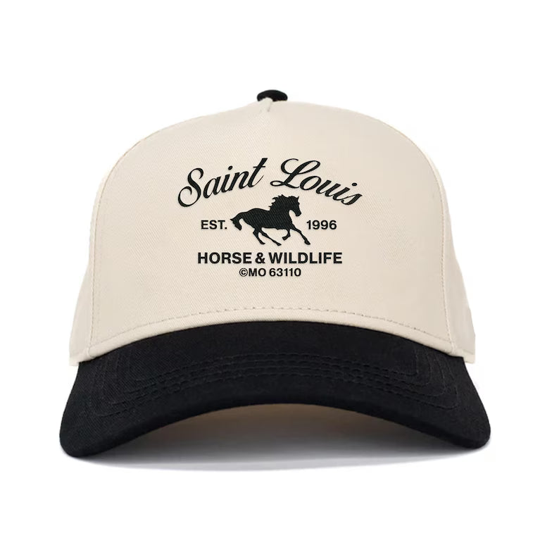 Vintage Saint Louis Horse Cap: Handmade Print, Two-Tone Trucker Hat