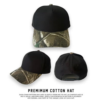 Custom Embroidered Camo & black Snapback Hat: Personalized Text camouflage cap