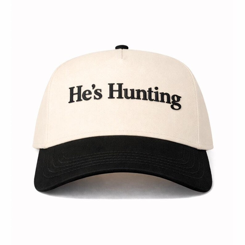 He's Hunting Puff Embroidered Trucker Cap, Camo Outdoor country Snapback Hat