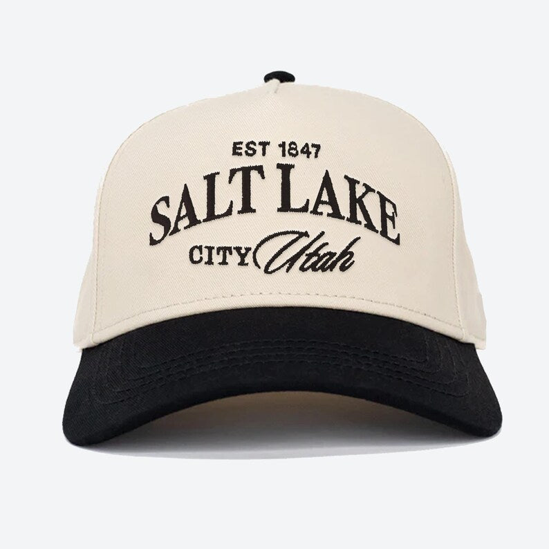 Vintage Salt Lake City snapback hat, Salt Lake City Utah Embroidery cap, vintage Utah cap, Utah camo and cream hat, Utah Brown & cream hat