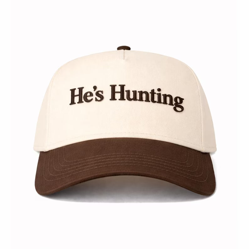 He's Hunting Puff Embroidered Trucker Cap, Camo Outdoor country Snapback Hat